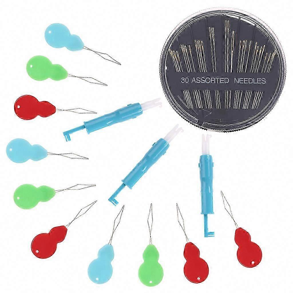 3pcs Automatic Needle Threader 10pcs Gourd Shaped Threaders with 30pcs Assorted Size Hand Sewing Needles