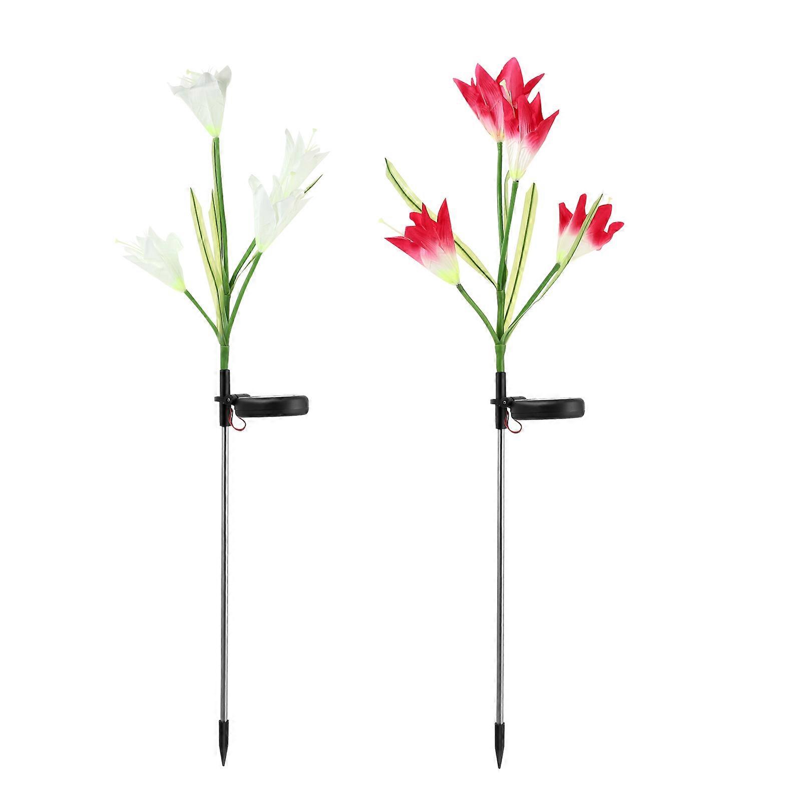 Solar Powered 2Pcs Outdoor Solar Lamp Lily Shape Garden Style Lighting Assorted Insert Light