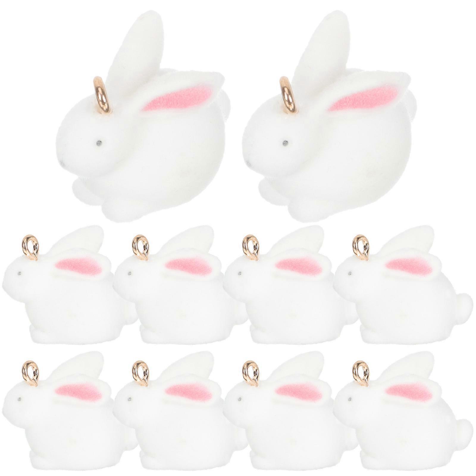 Durable Resin Rabbit Charms for Craft Use White Color 10pcs 0.5 Inches
