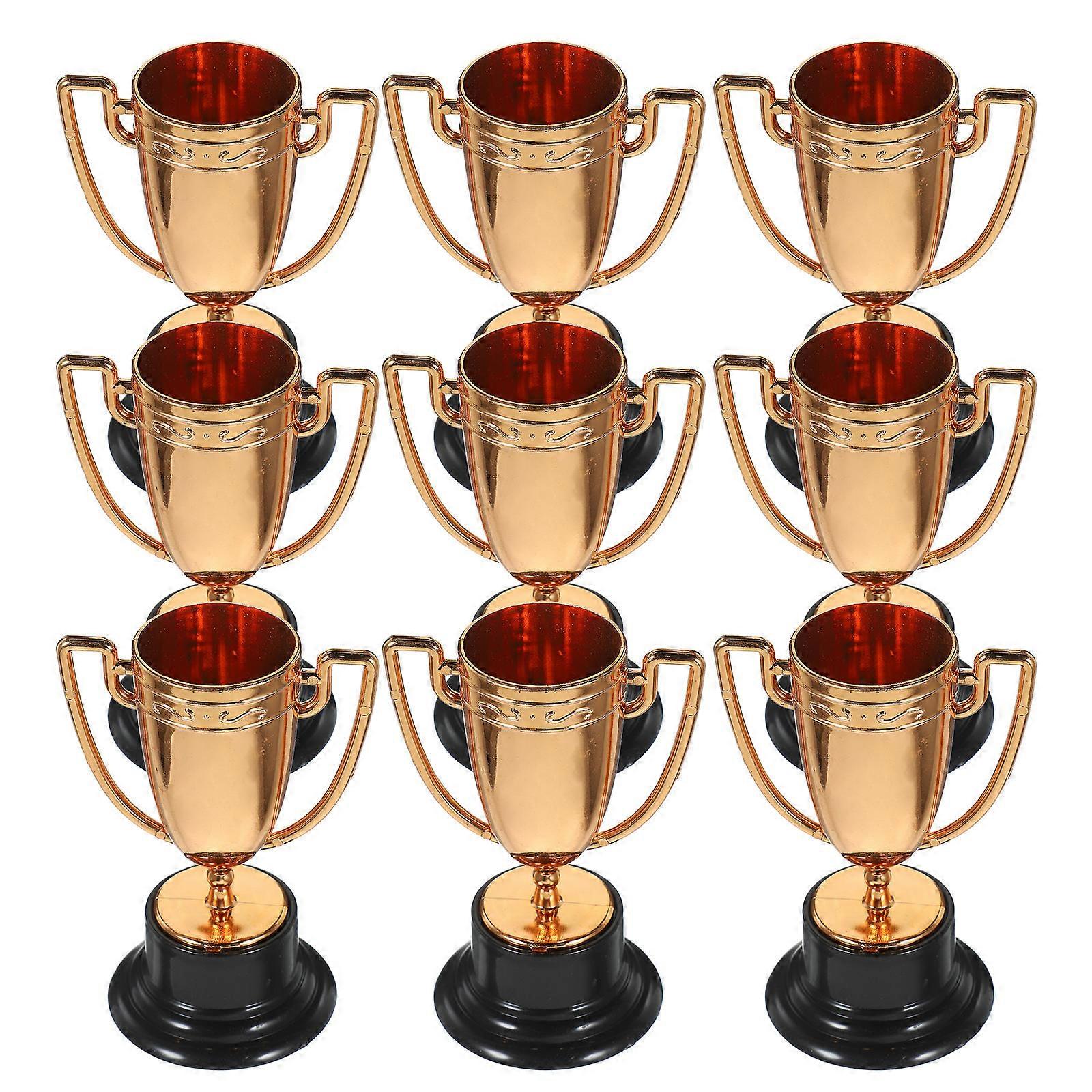 Plastic Golden Mini Trophies For Kids Classroom Competition Rewards Perfect For Parties 10Set