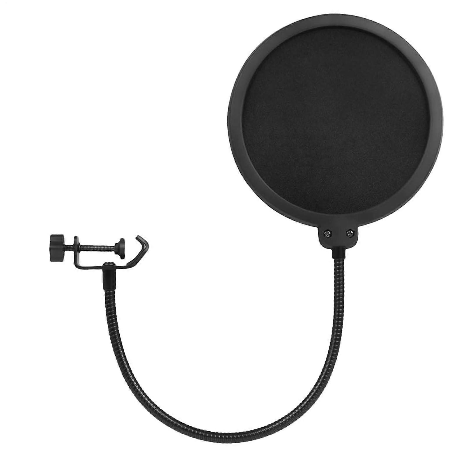 Microphone Pop Filter - Professional Double Layer Windscreen with Flexible Tail for Studio Recording and Voiceover Use