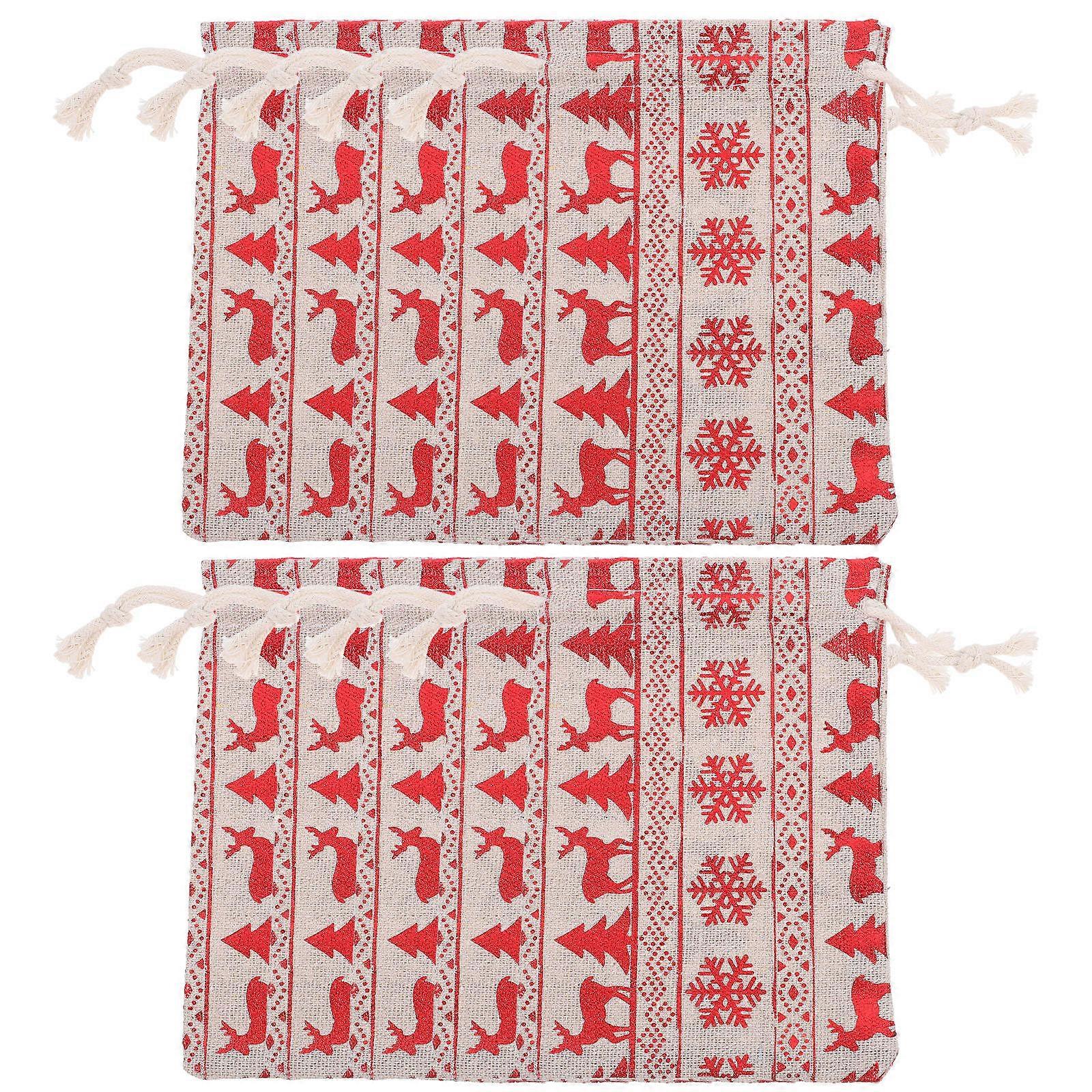 Colorful Christmas Candy Pouches Pack Of 10 Practical Drawstring Bags For Storing Sweets And Presents In 14X10Cm Size