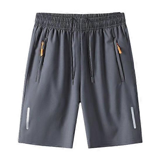 Men Shorts Elastic Waist Mid-rise Adjustable Drawstring Shorts Ergonomic Design Solid Color Ice Silk Casual Shorts
