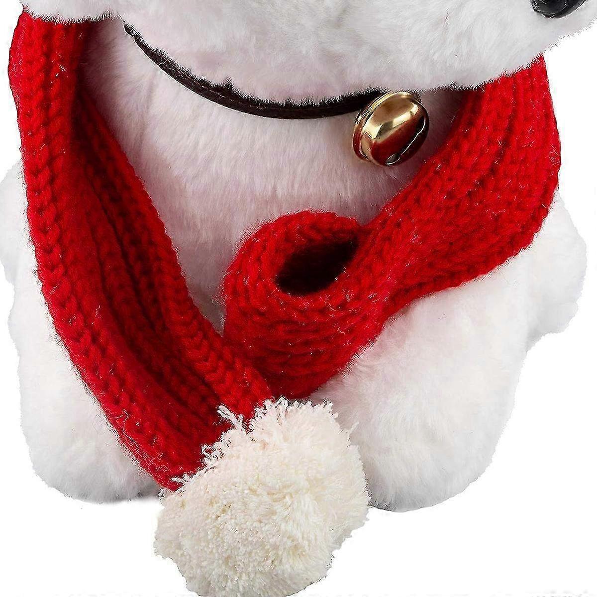 Warm Knitted Dog Scarf with White Pompom - Red Bandana Pet Accessory for Winter Holidays & Stylish Cat Scarves