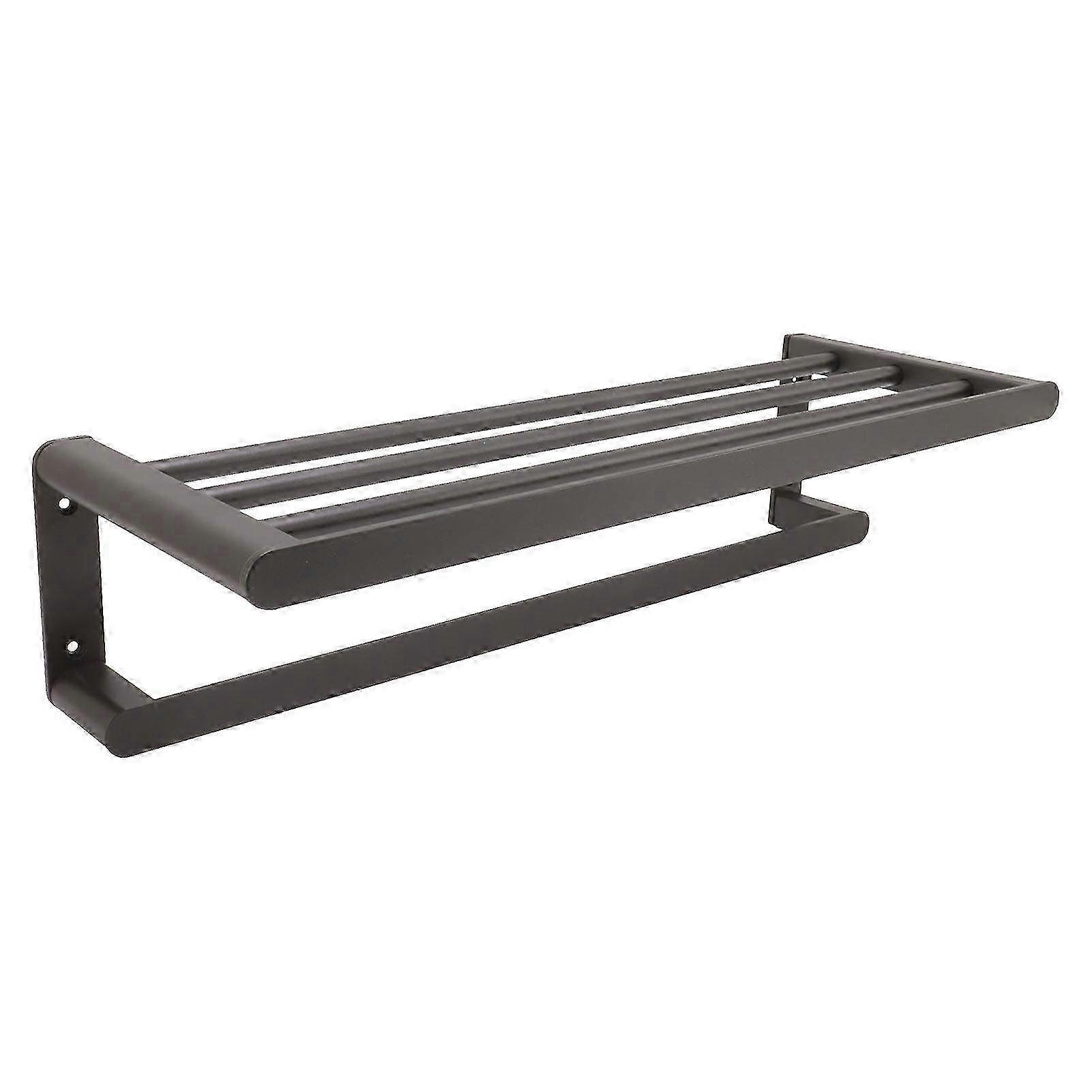 Wall-Mounted Black Aluminum Towel Rack & Bathroom Shelves - Space-Saving Design for Organized Towel Storage