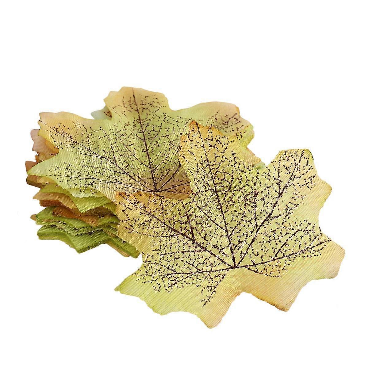 Green Artificial Maple Leaves for Decoration Use Cloth Made Workmanship Looks Real 50 Pcs
