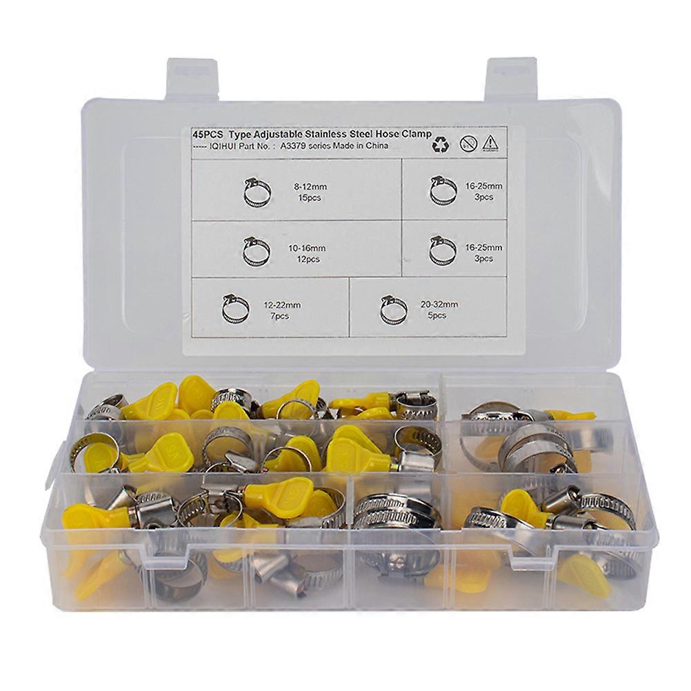Plastic Handle Hose Clips 45pcs Heavy Duty Stainless Steel Clamps for Gas Tubes, Durable Resistant Fastening for Hoses, Cables, Fuel Lines