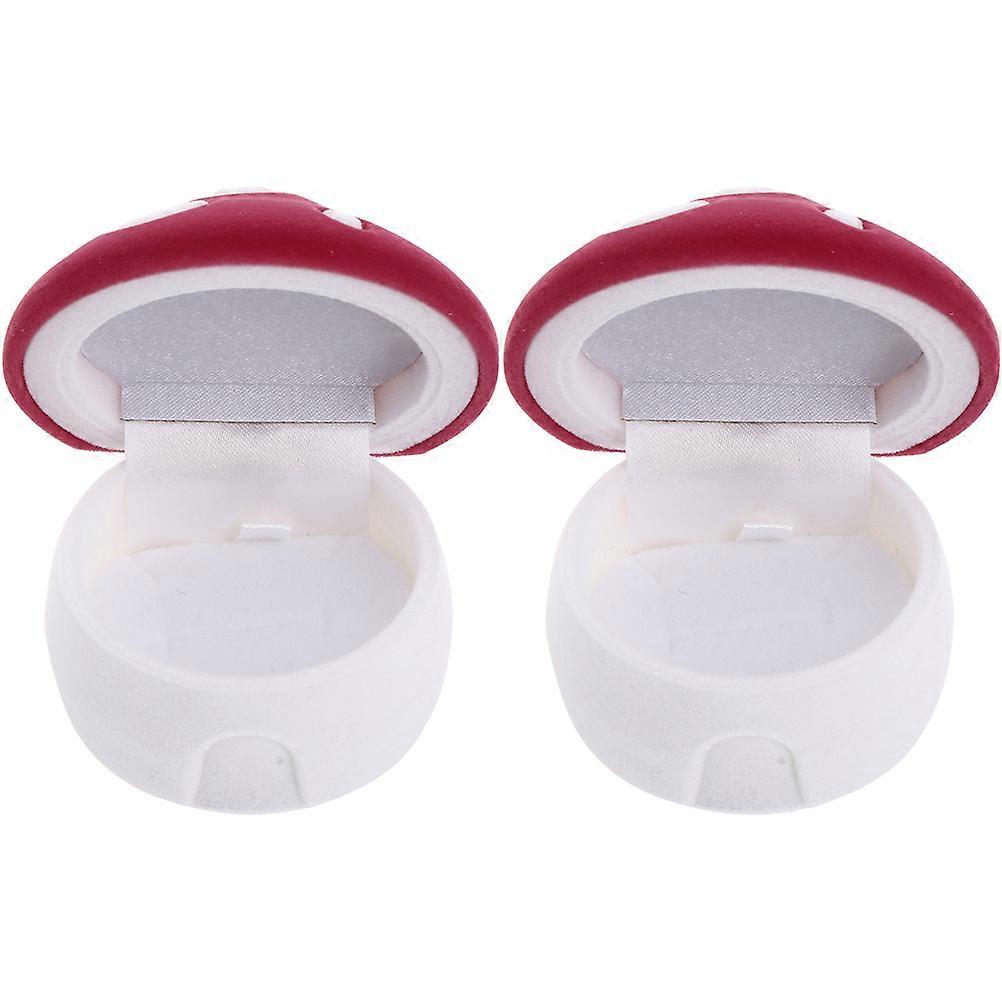 Cute Mushroom Jewelry Box for Storage Small Red Organizer with Soft Lint Material 2pcs