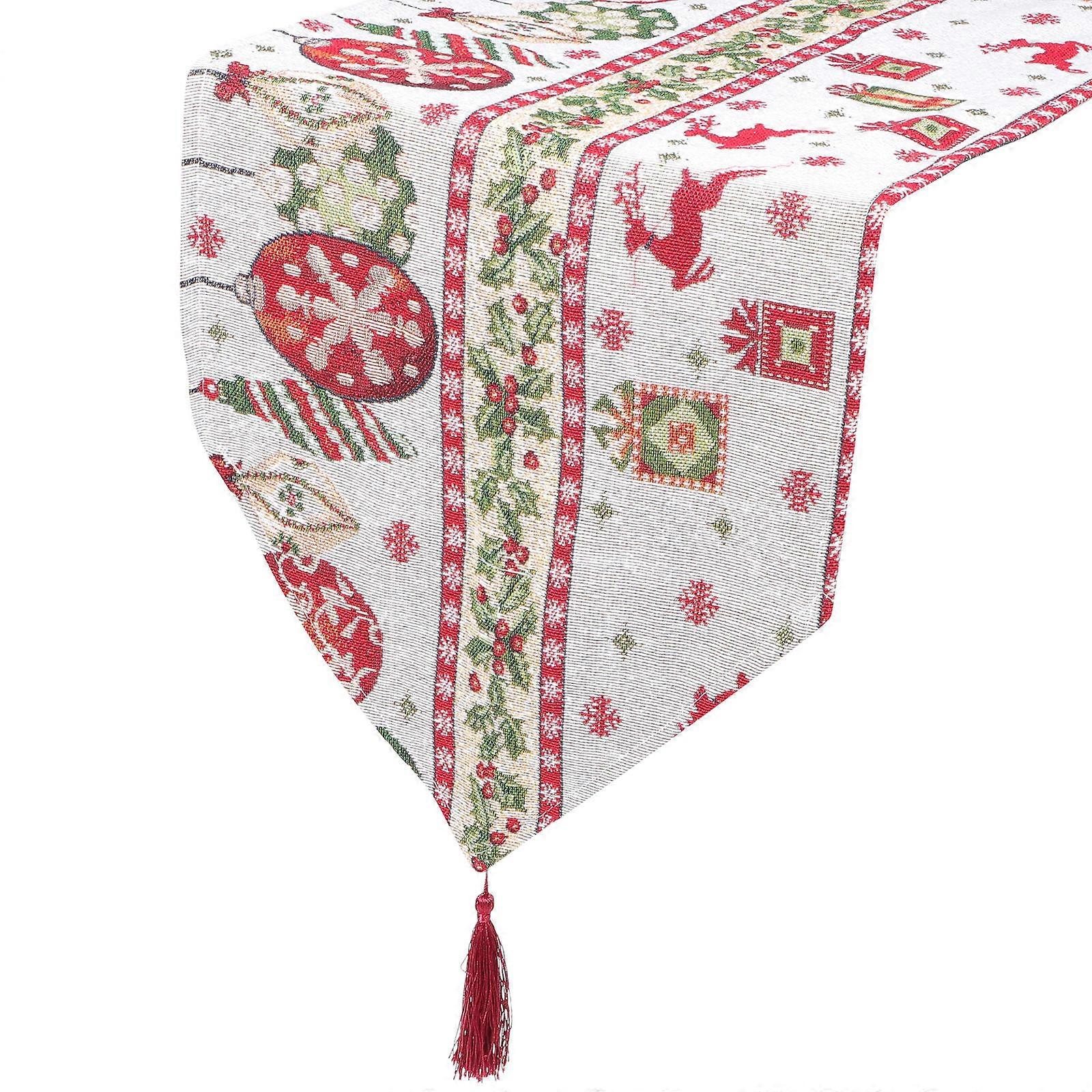 Festive Reindeer Knitted Christmas Table Runner for Holiday Party and Home Restaurant Decoration