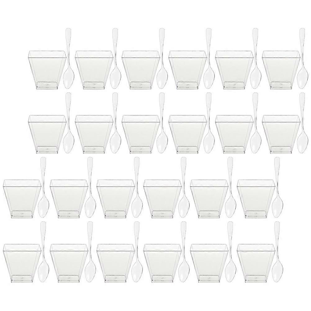Clear Dessert Cups Transparent Spoon Set for Party Use 60Sets