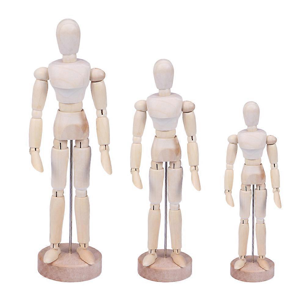 3pcs Creative Wooden Jointed Puppet Models Educational Craft DIY Painted Dolls for Art Projects Sketching