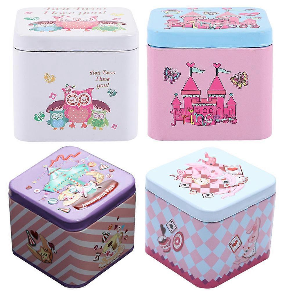 Τετράγωνο κιβώτιο μετάλλων κινουμένων σχεδίων 4Pcs ανάμεικτος διοργανωτής χρώματος για τα κοσμήματα παιδιών 7.50X7.50X6.50CM