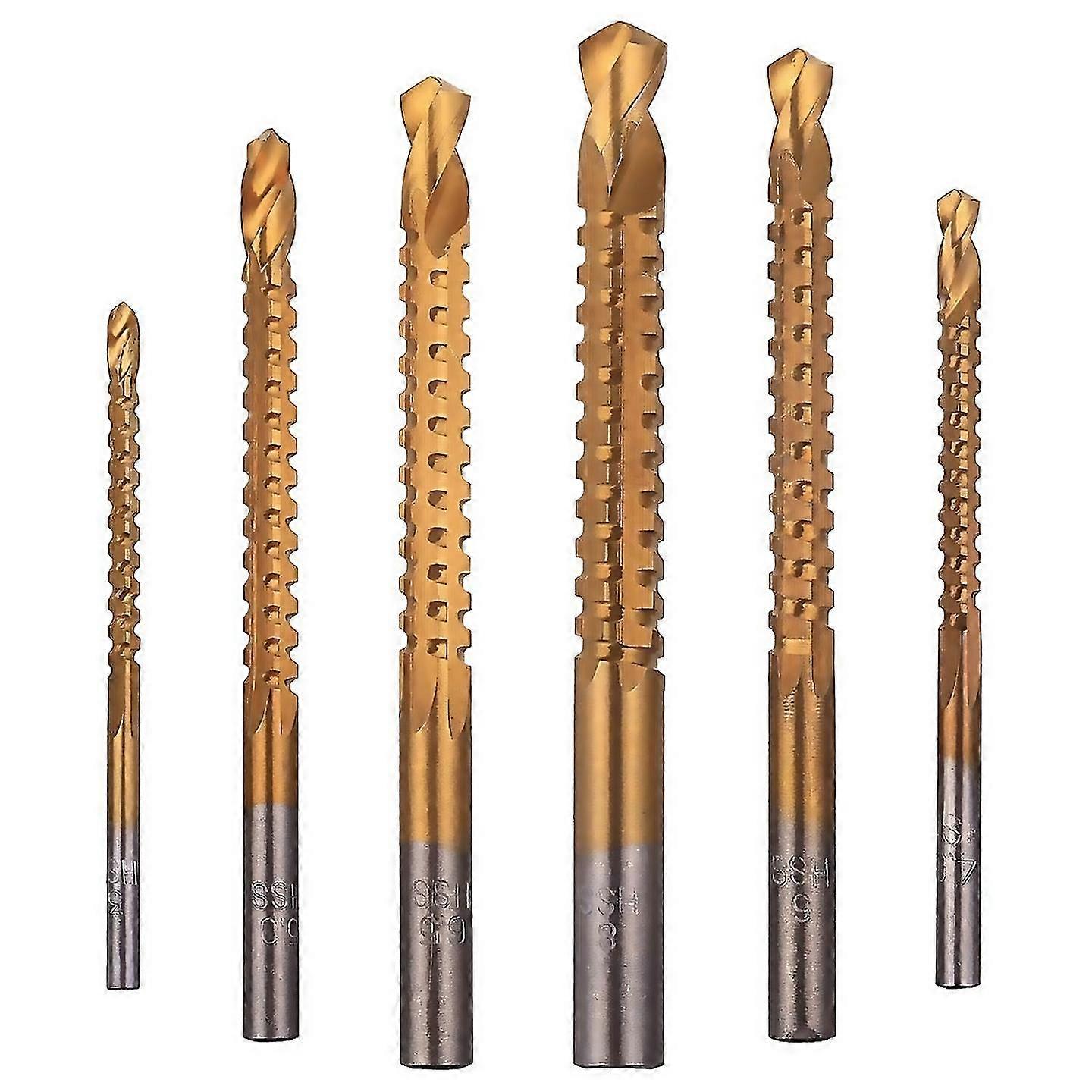 For 6 pack titanium coated hss twist bits 38mm serrated side cut bits woodworking tools for plastic