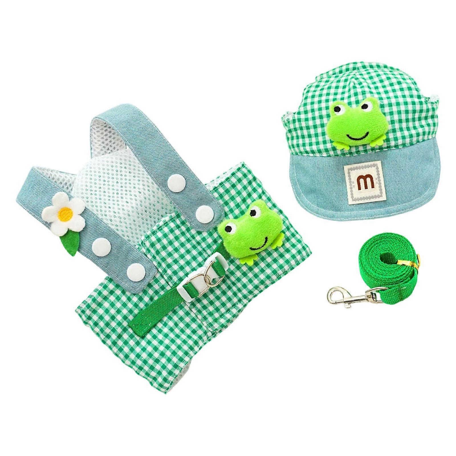 Adjustable Dog Harness with Leash and Hat Costume Set with Lovely Pattern Design Comfortable Wear for Daily Walking Multicolor