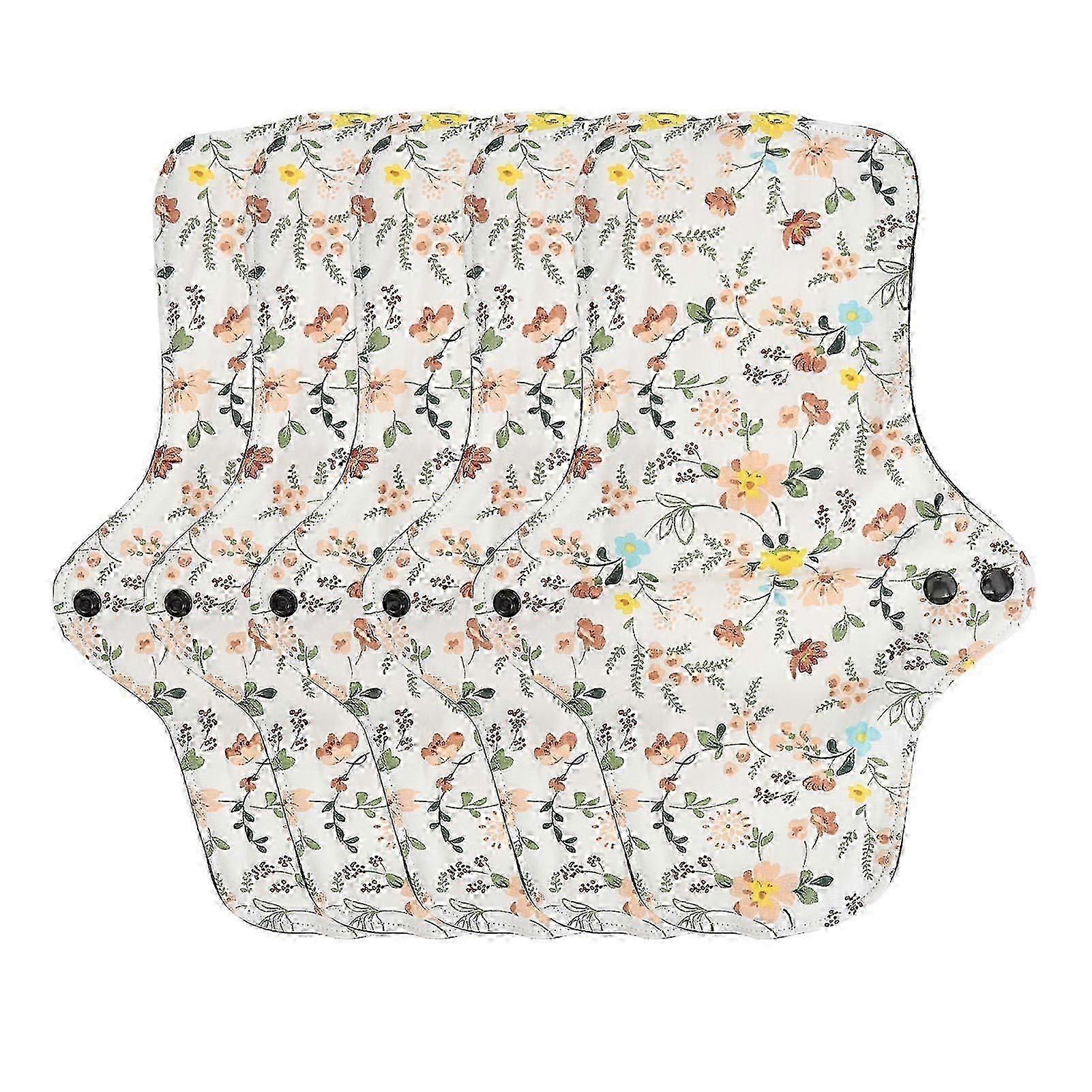 5 Pack of Reusable Breathable Menstrual Pads with Flower Design Super Absorbent and Cotton Sanitary Panty Liners