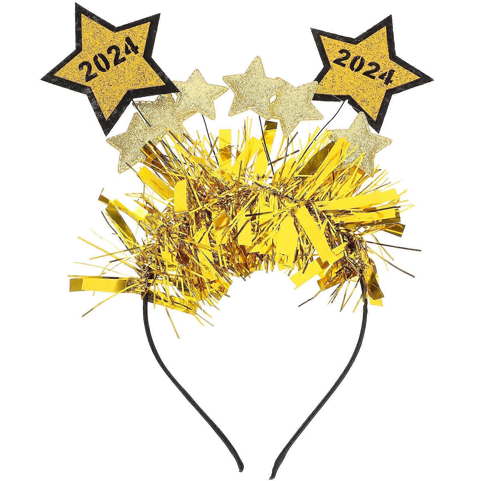 Golden 2024 New Year Headbands with Glitter Stars for Party Lightweight and Comfortable Fabric Garland Plastic