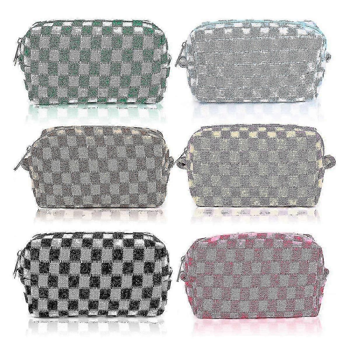 6 Pcs Checkered Makeup Bag
