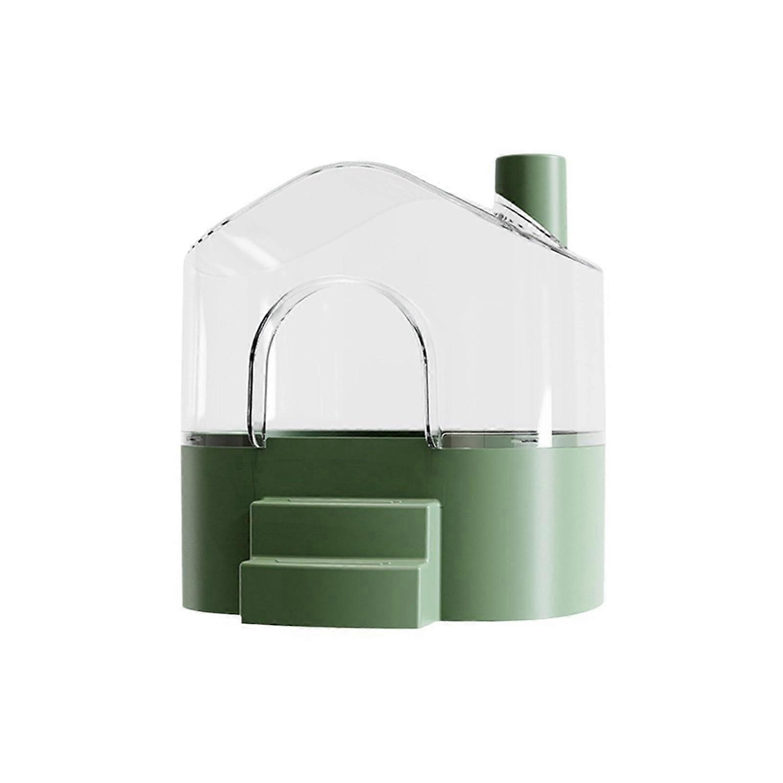 Interactive Clear Lid Hamster Sand Bath Station with Anti-Spill Tray and Observation Window in Green for Small Pets