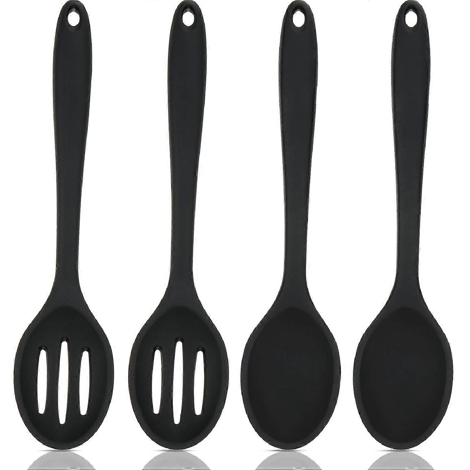 4 Pieces Silicone Nonstick Mixing and Slotted Spoons Set, Large Silicone Serving Slotted Spoon Nonst