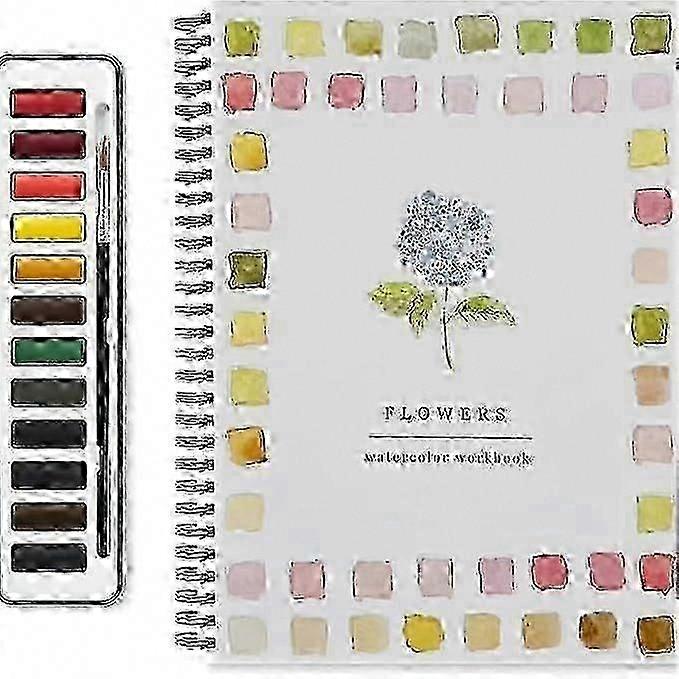 Lex Watercolor Workbook for Beginners, 12 Colors Watercolor Set with Brush Included