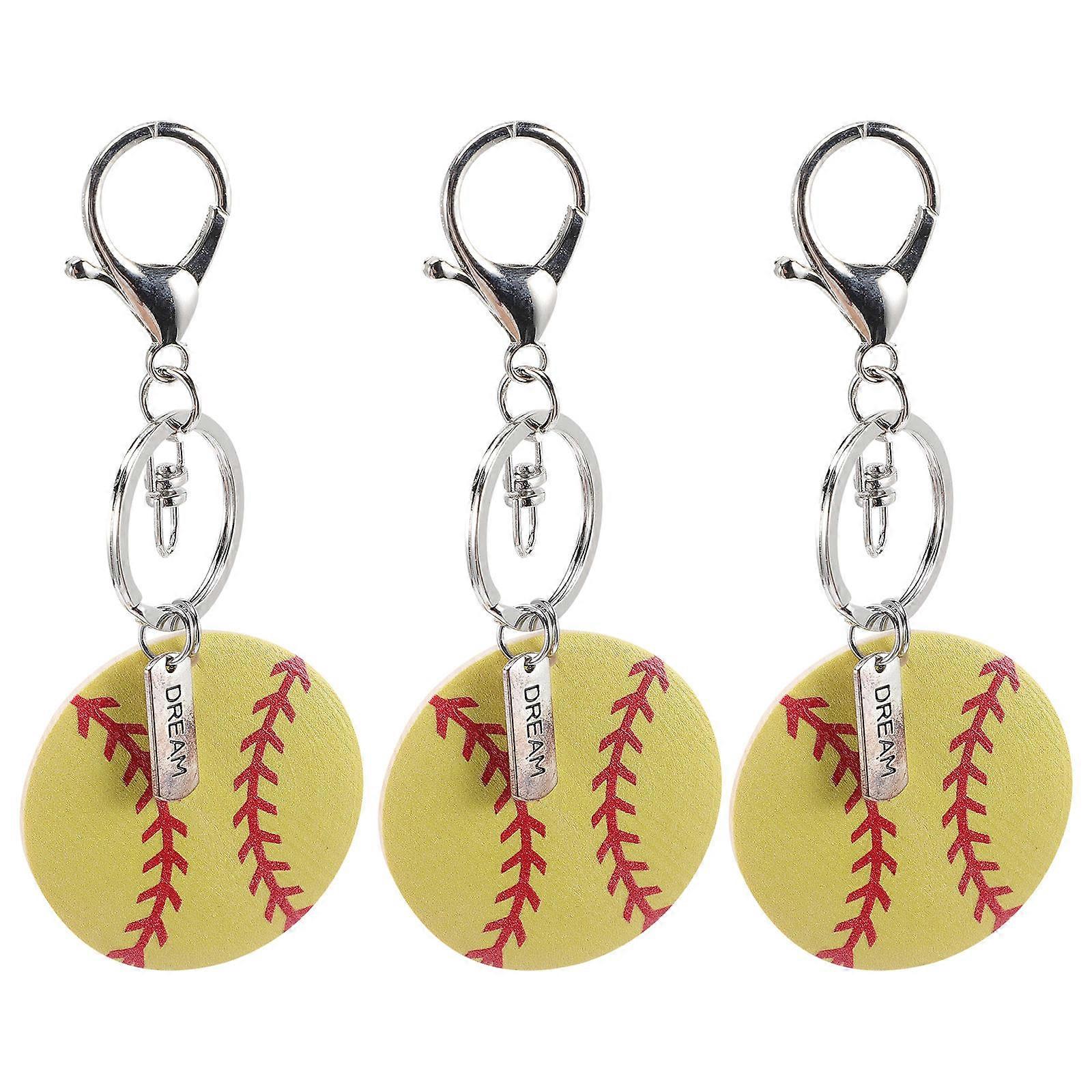 Softball Keychain Alloy Key Ring for Hanging Keys Yellow Sports Décor Ideal Gift for Players