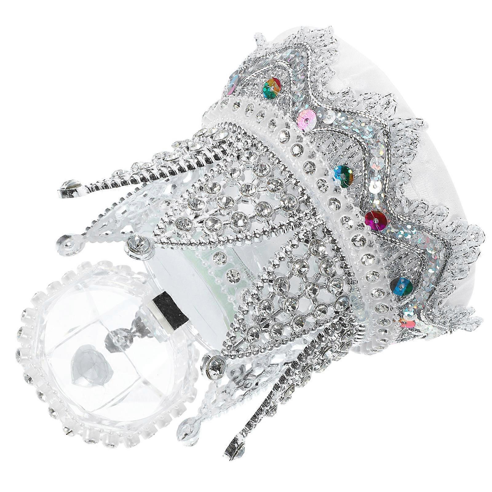 Crown Shaped Ring Box for Proposal Silver PU and Silk Portable Wedding Ceremony Accessory 4x2.5x2 Inches