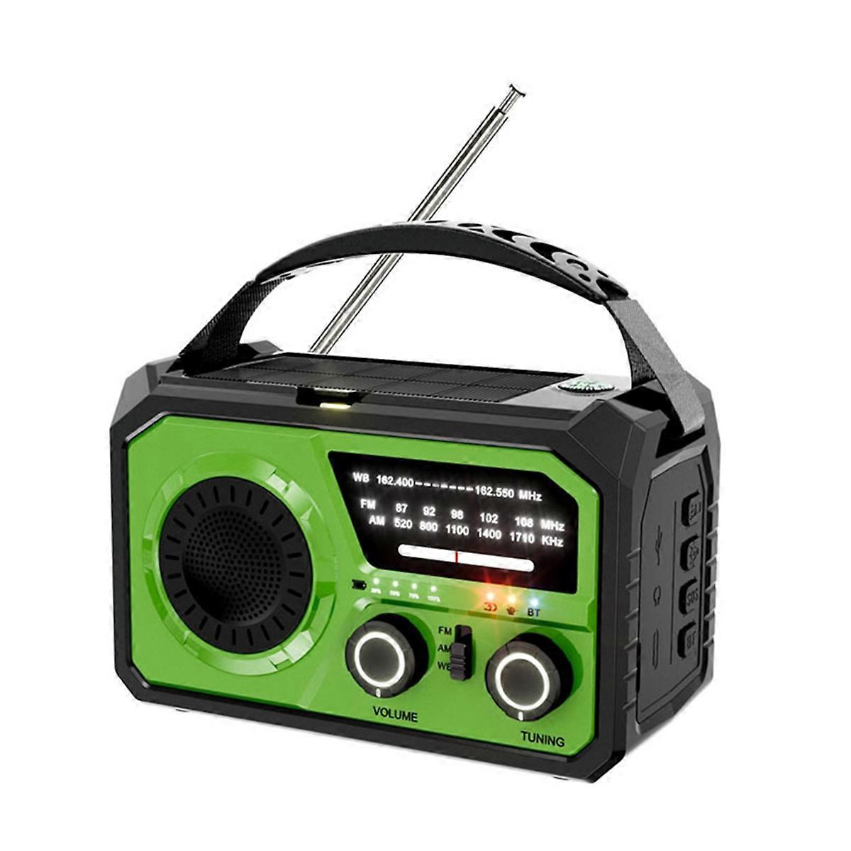16000mAh Emergency Weather Radio Solar &Hand Crank Powered AM/FM/ SOS Bluetooth 5.3, Type-C Charging Green