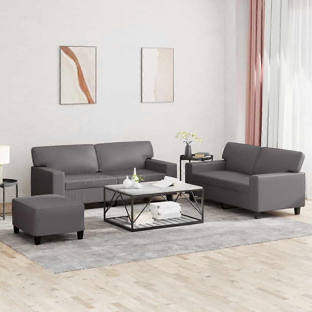 3-tlg. Sofagarnitur Grau Kunstleder, SKU: 3201921