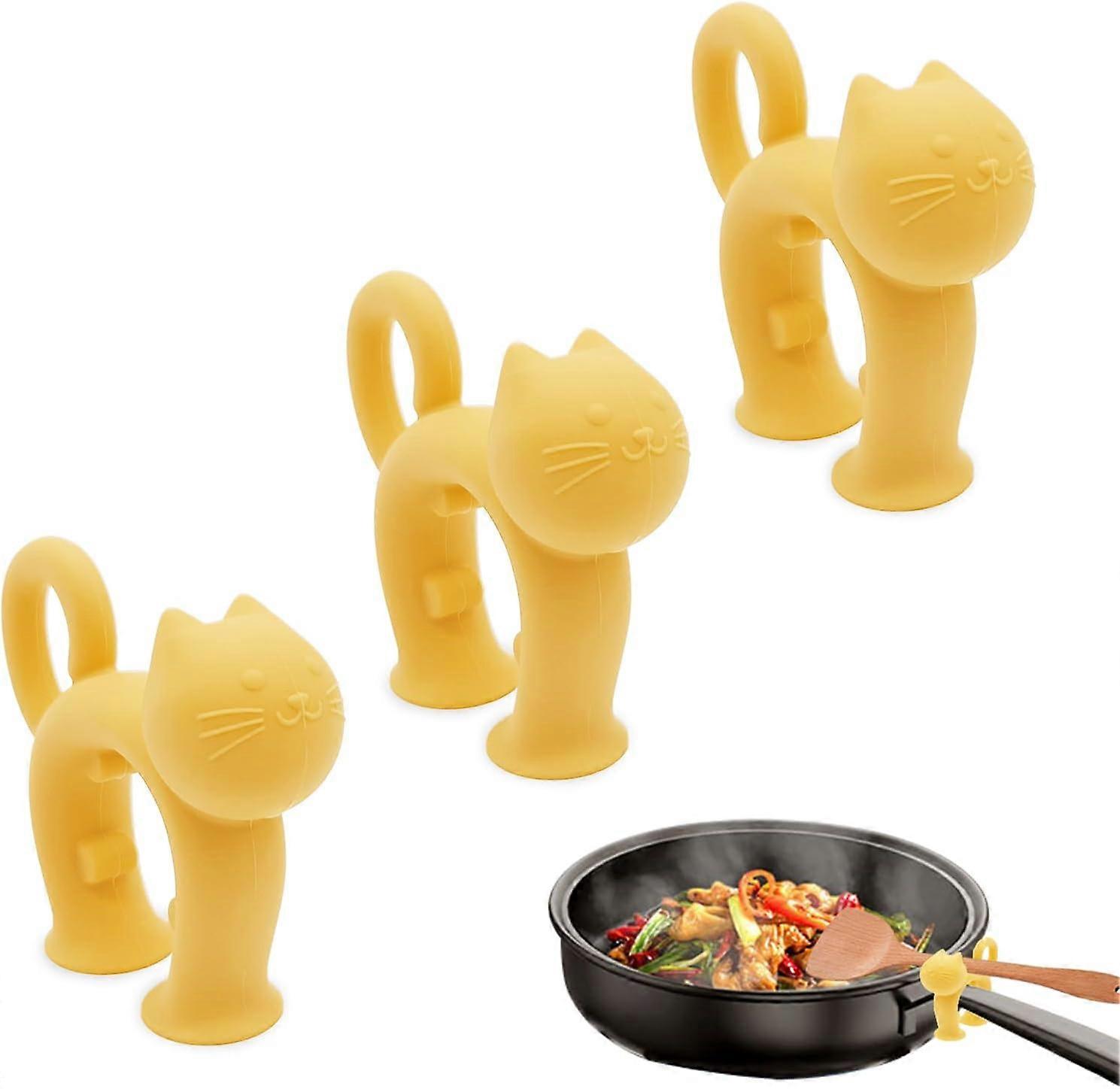 Non-Slip Silicone Spoon Rest - 3 Pcs Cat Shaped Spatula Rack for Pot