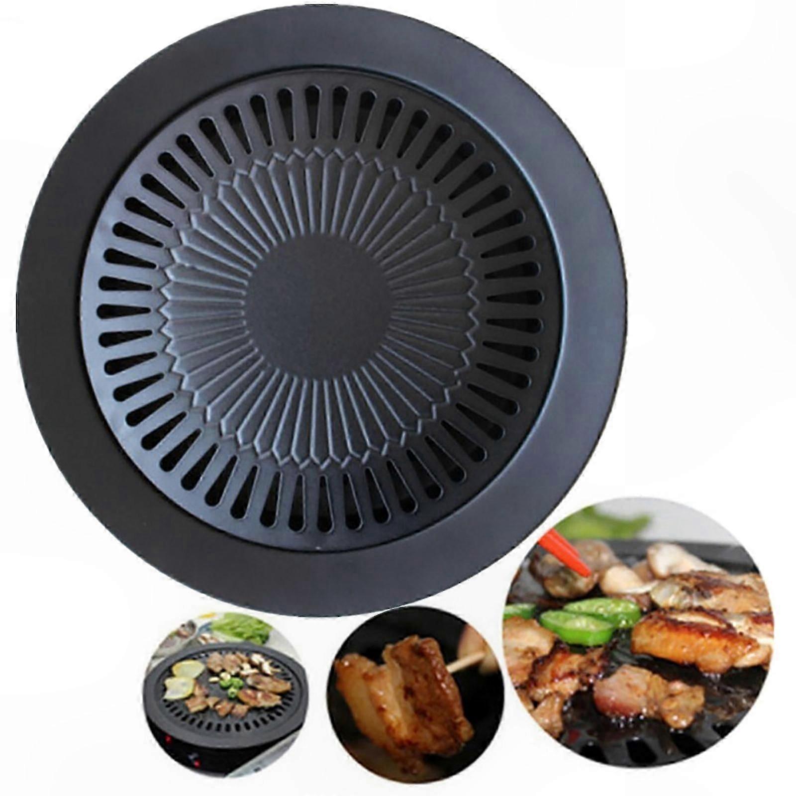 Non-Stick Round BBQ Grill Plate with Holder for Korean Barbecue Cooking Set