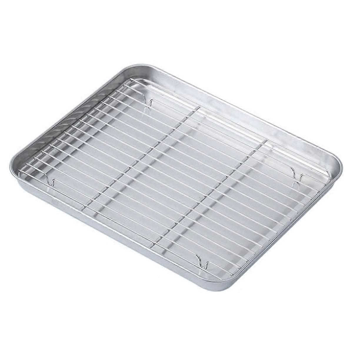 Baking Sheet With Rack Stainless Steel Cookie Pan Chef Baking Tray Wire Cooling Rack For Oven Roasting Size 25 X 20.5 Cm