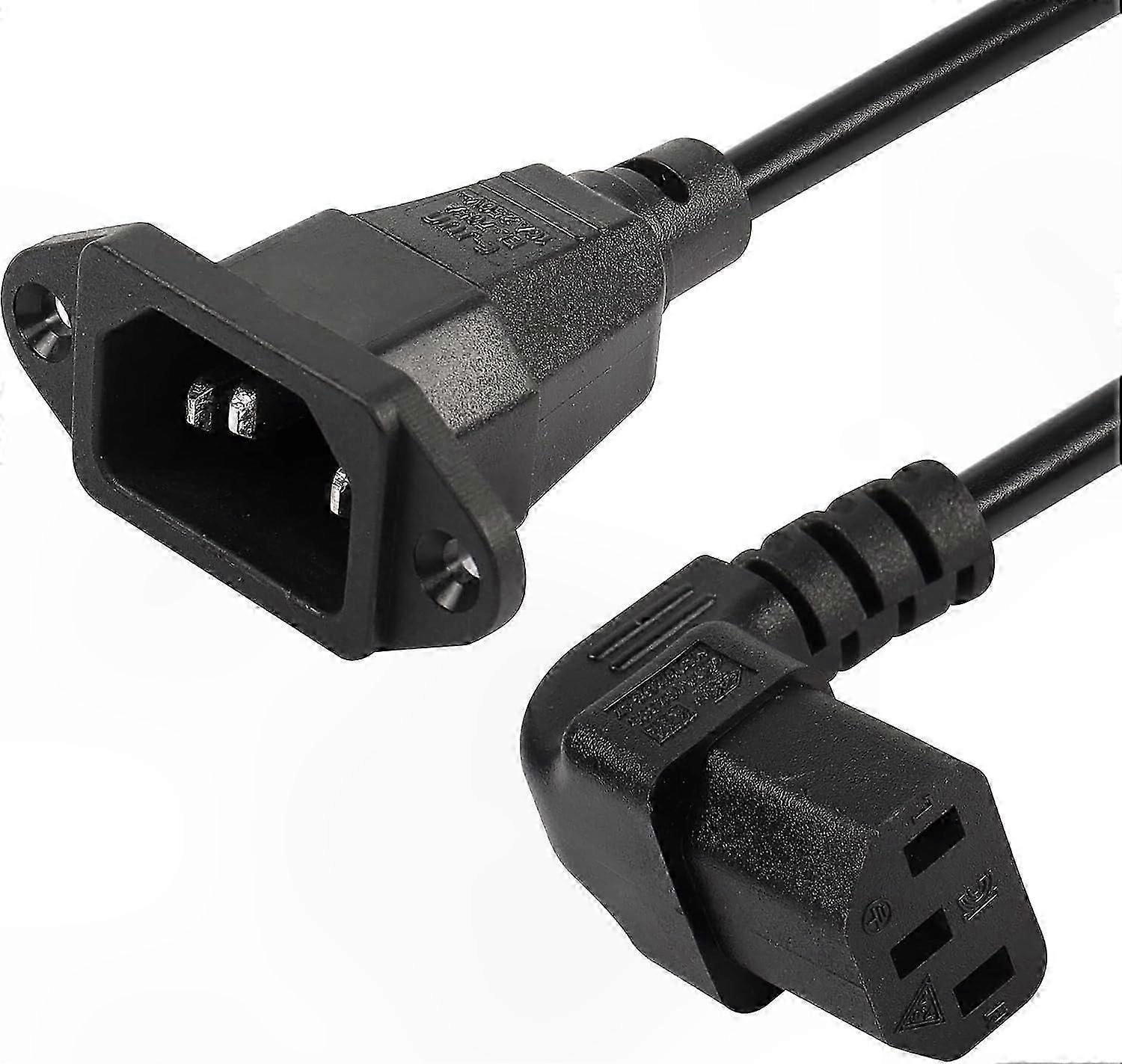 3 Pin PDU Power Extension Cable, Panel Mount IEC 320 C14 Male to 90 Degree Angled C13 Female Connector for Monitors, Computers, and More