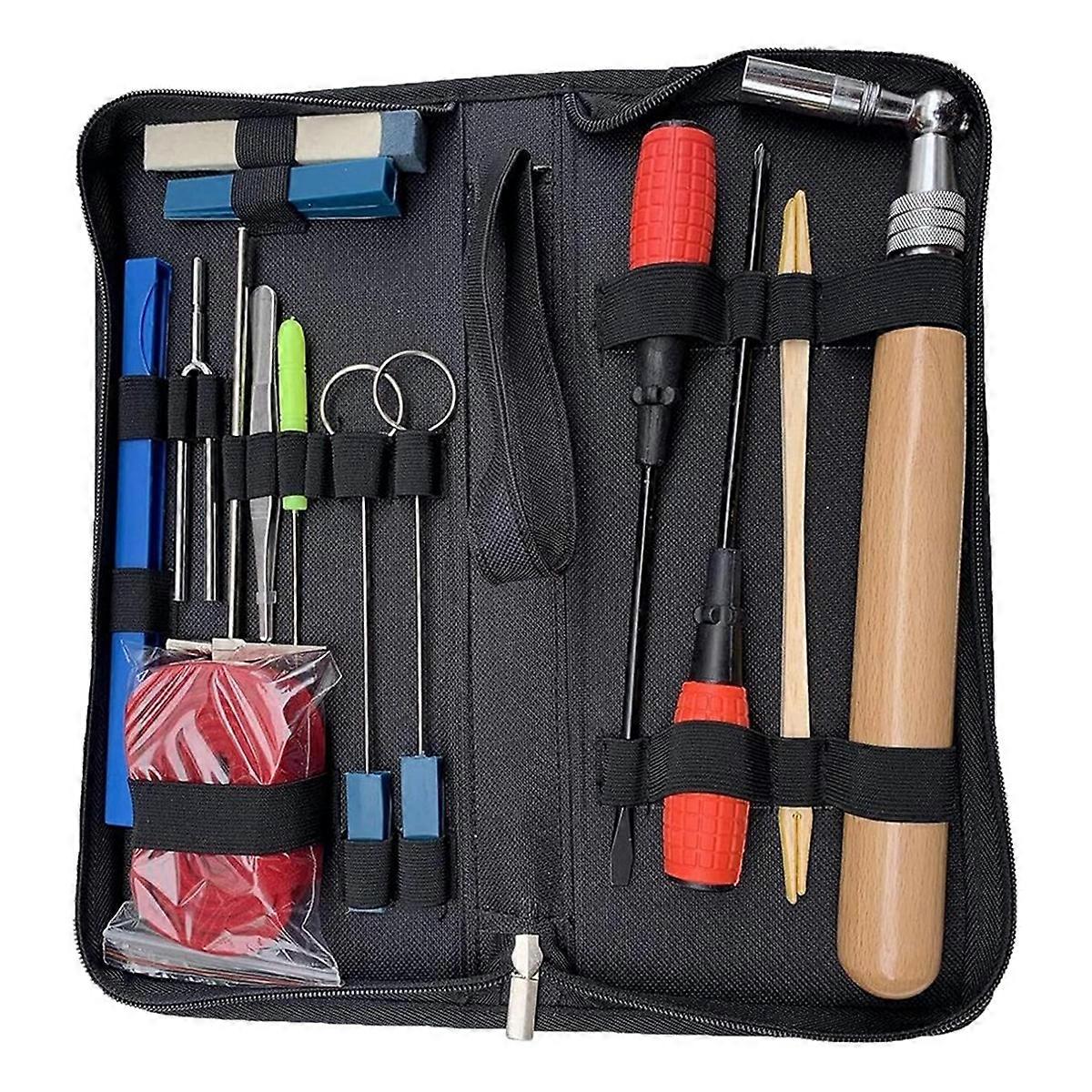 16pcs Piano Tuning Kit Professional Tuning Wrench Hammer Mute Tweezers Fork Screwdriver Belt Clip for Beginners