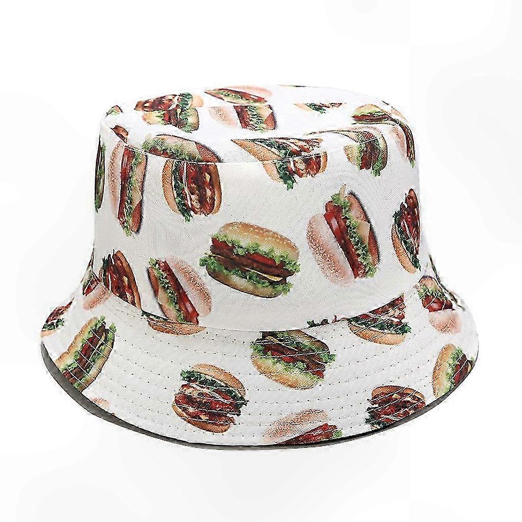 Double-Sided Packable Bucket Hat 3D Food Print Unisex Fisherman Cap with Sushi Hamburger Design