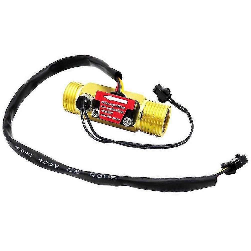 Hall Flow Meter 4 Points Turbine Flow Meter Water Flow Sensor with Temperature Detection Probe (Golden)