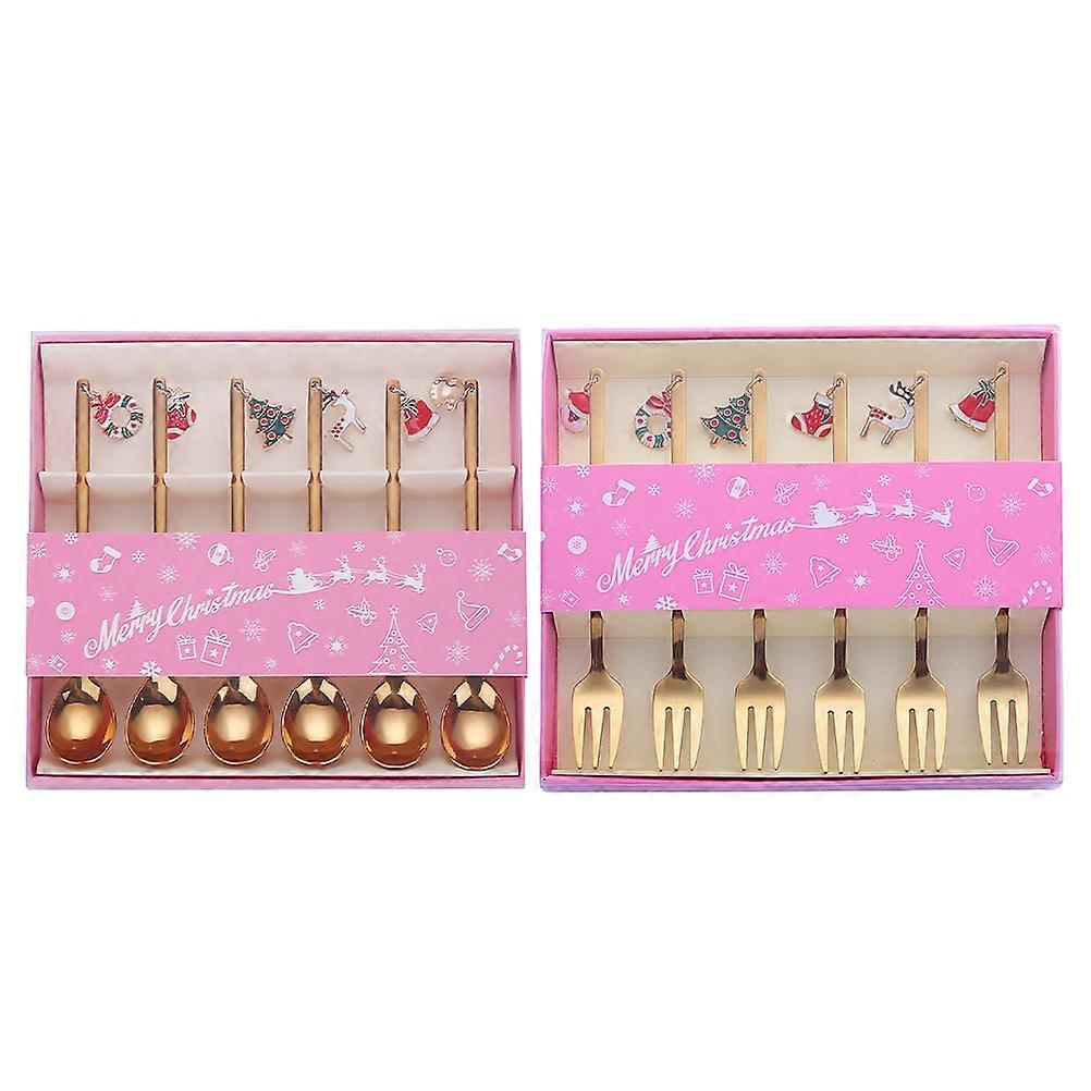 Practical Coffee Spoons and Forks Kit for Home Use 1Set Golden Tableware