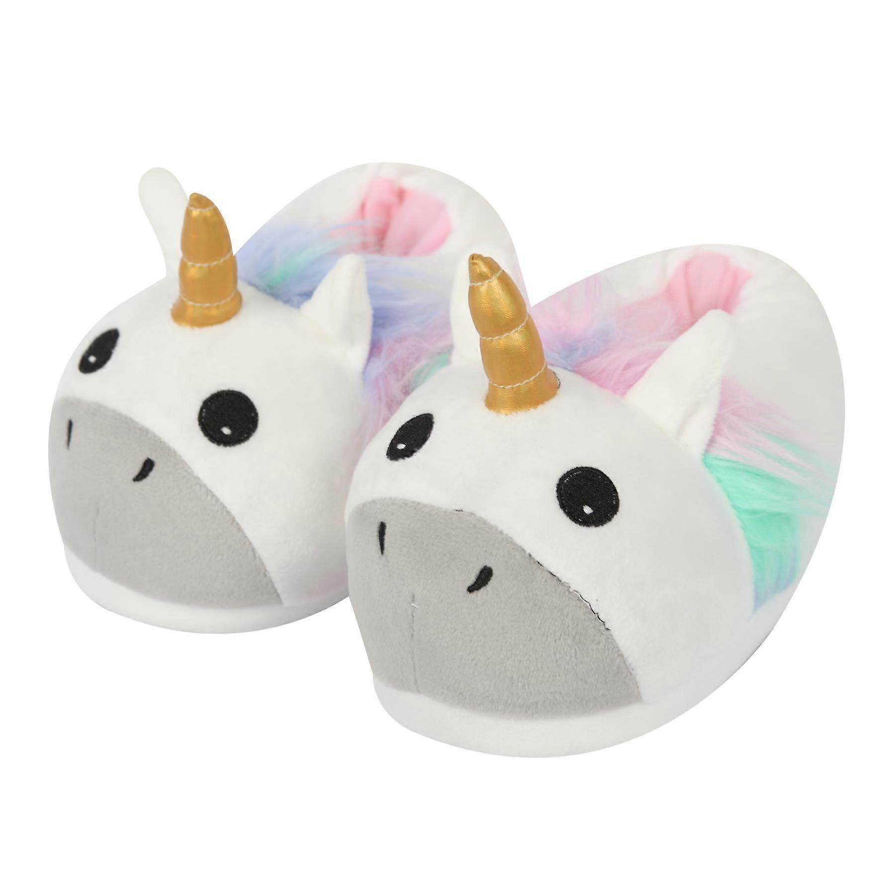 Kids 3D Animal Slippers Soft Plush Non Slip Sole Tiger Leopard Unicorn Shoes