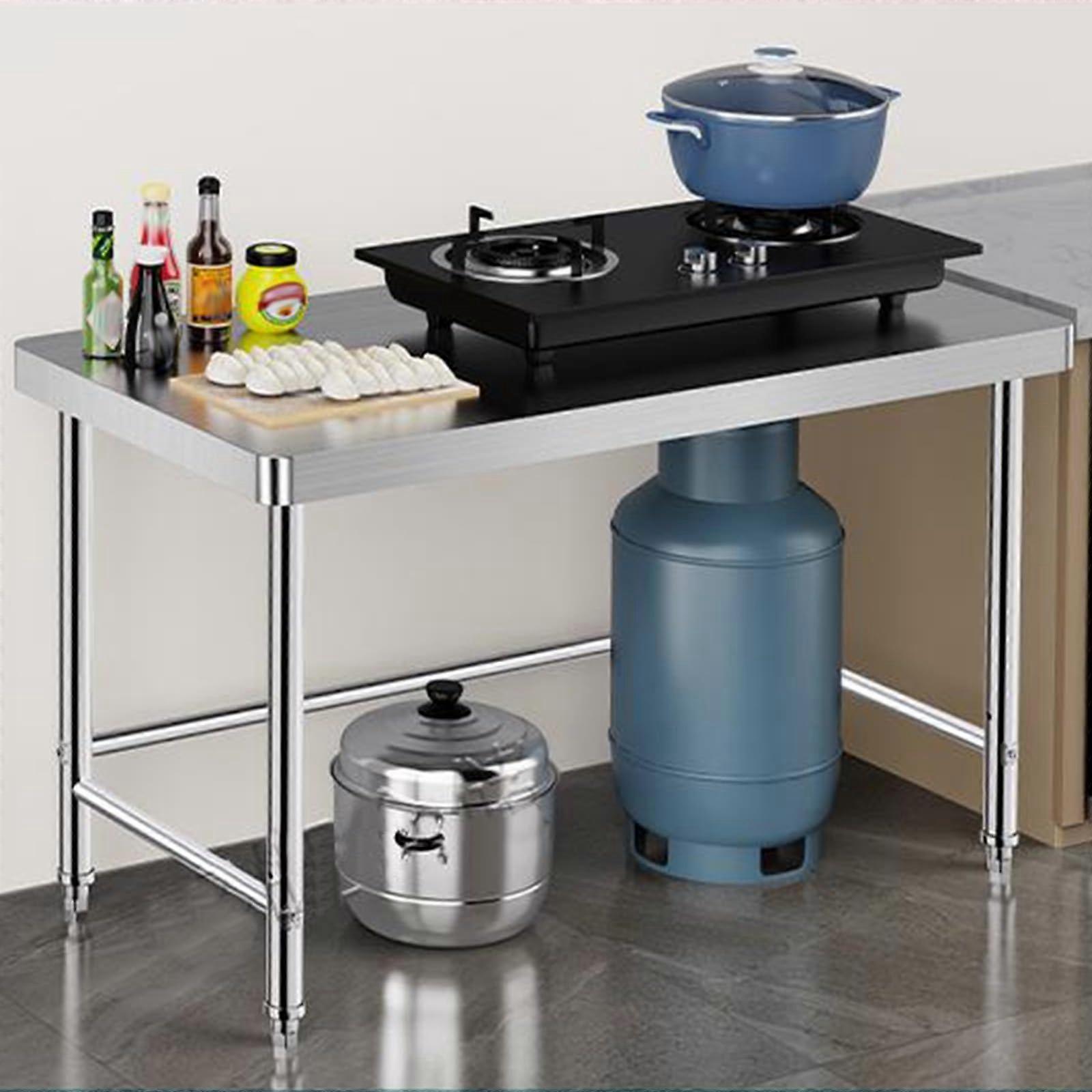 Stainless Steel Open Base Work Table 1Tier Kitchen Catering Prep Table With 7 cm Thick Countertop LxW 80x50 cm