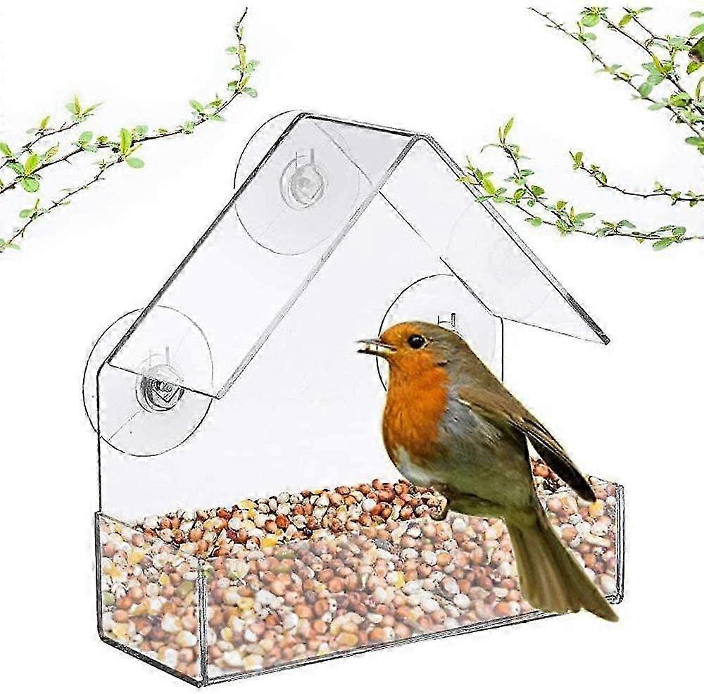 Acrylic Window Bird Feeder with Strong Suction Cups and Seed Tray for Outdoor Use