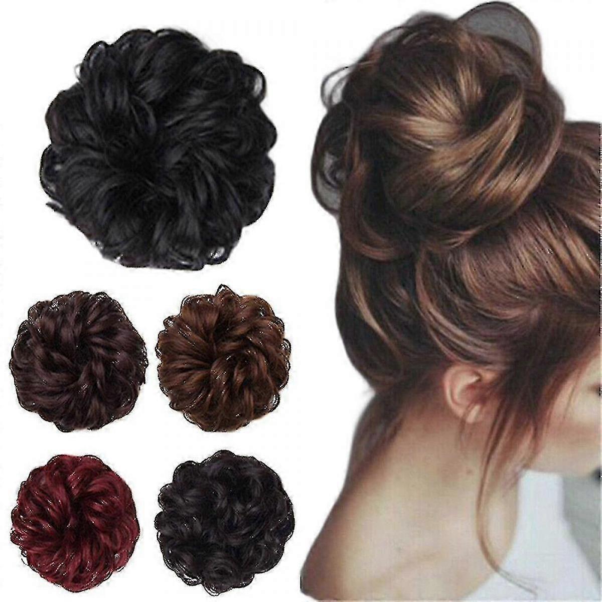2ks Príčesok Kučeravý chaotický vlas Donut Bun Syntetické vlasy Elastický pás Kučeravý Chignon