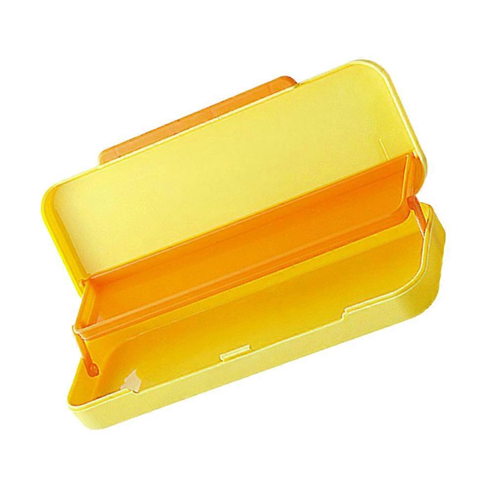 Large Capacity Pencil Box Double Layer with 2Pcs Plastic Stationery Holder Yellow