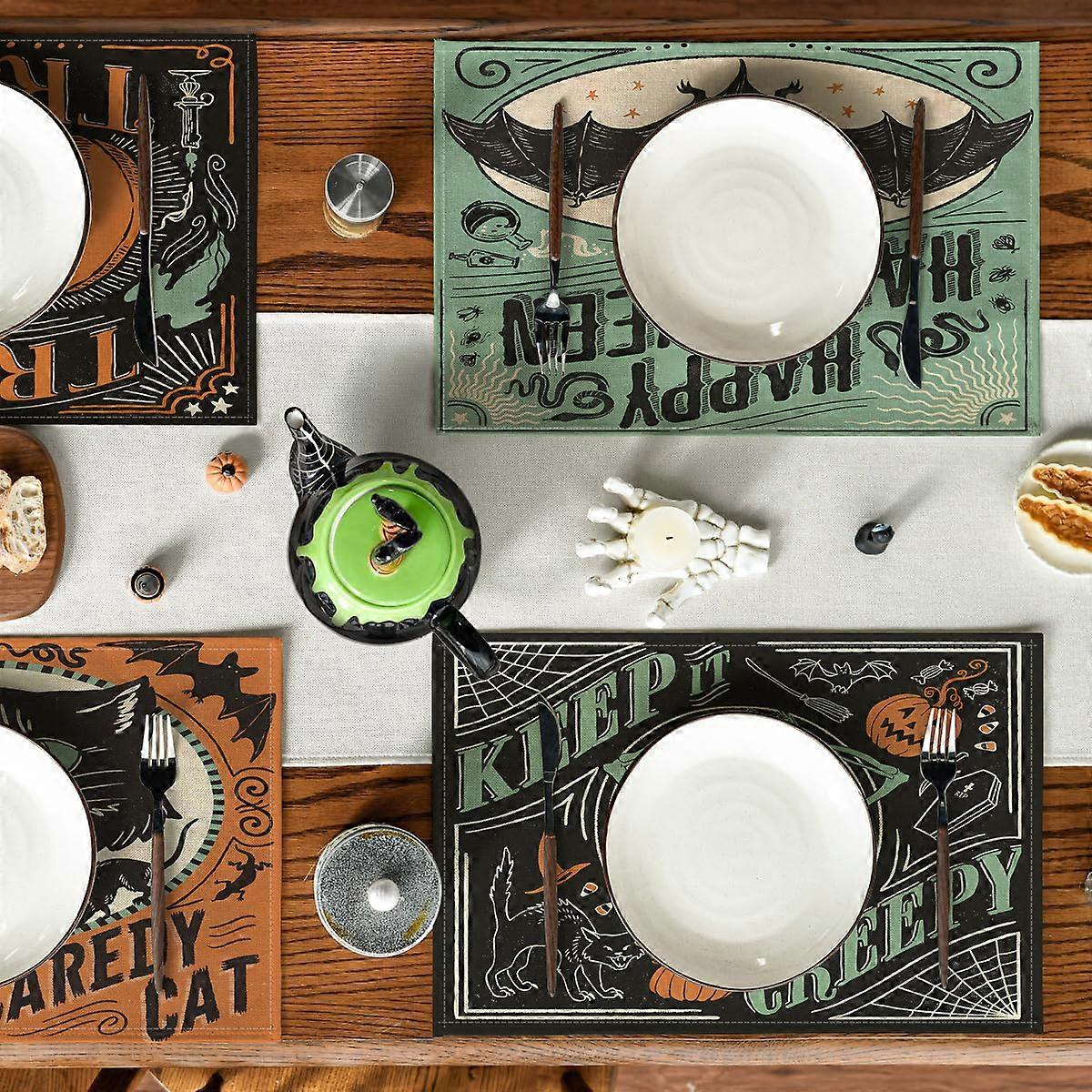 Halloween Placemats Horror Skull Pumpkin Head Halloween Decoration Table Mats Event Party Decoration Non-slip Table Mats