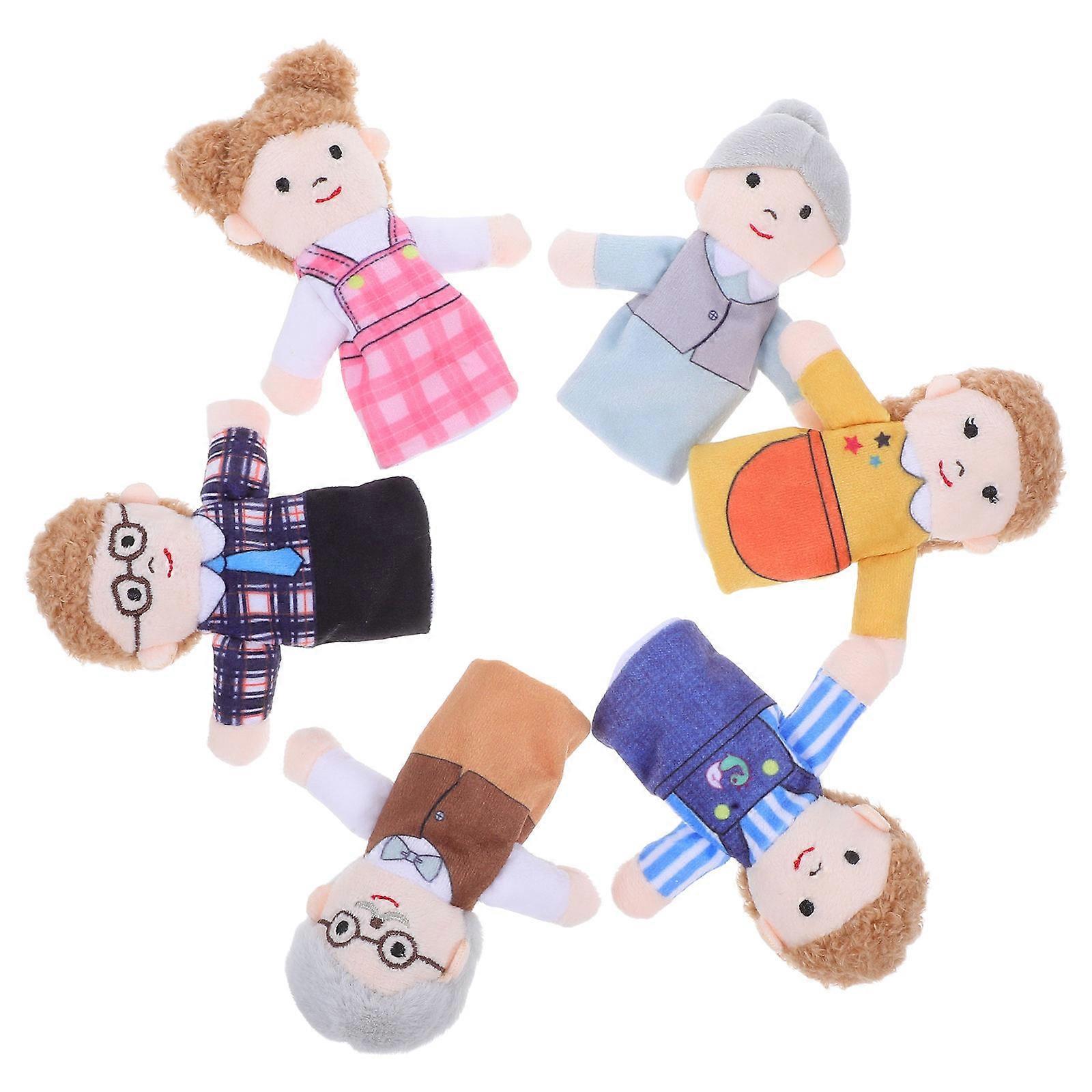 Family Plush Finger Puppets 6Pcs For Toddlers Role Play Playtime Assorted Color Language Skills Enhancement
