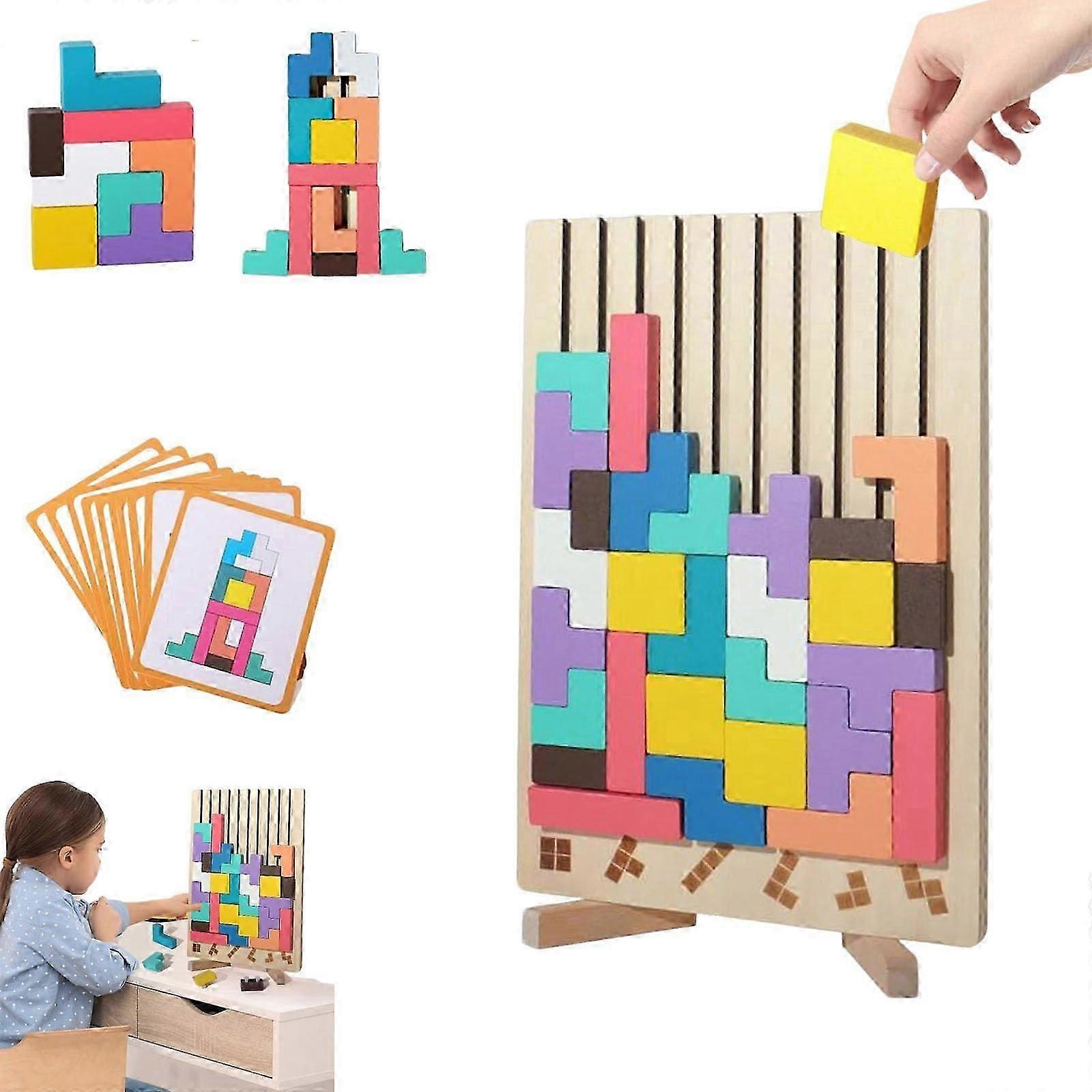 Mivoza Wooden Stacking Game Tetris, 3D Teaser Puzzle Toy, Interactive Brain Sorting Game, Educational Stacking Puzzle