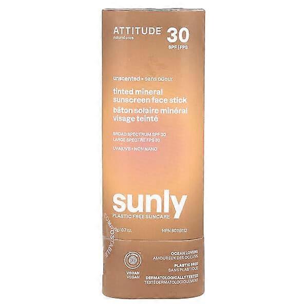 ATTITUDE, Tinted Mineral Sunscreen Face Stick, SPF 30, Unscented, 0.7 oz (20 g)
