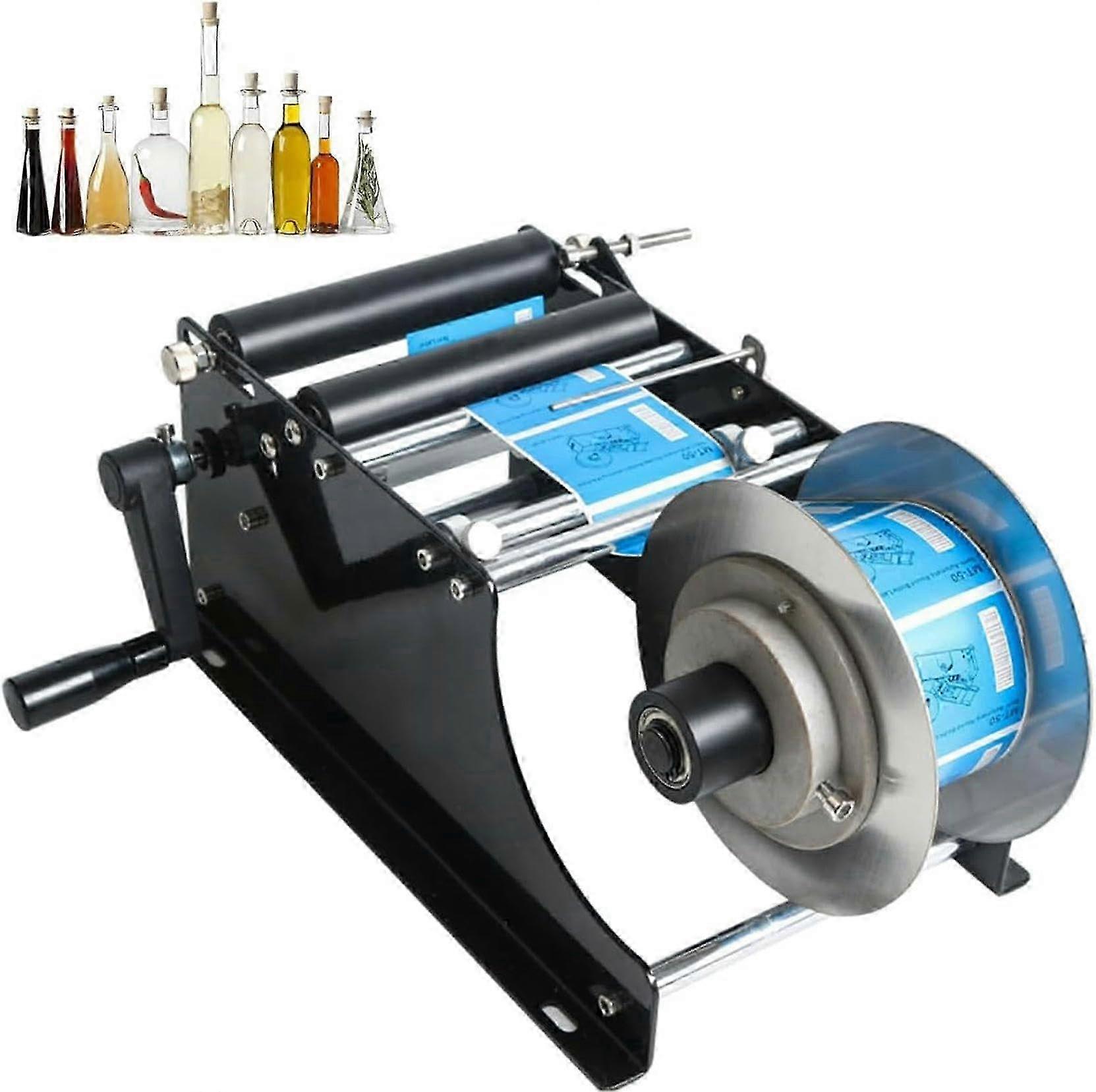 Manual Semi-Automatic Round Labeling Machine for Adhesive Labels on Round Bottles, Label Applicator for Bottles