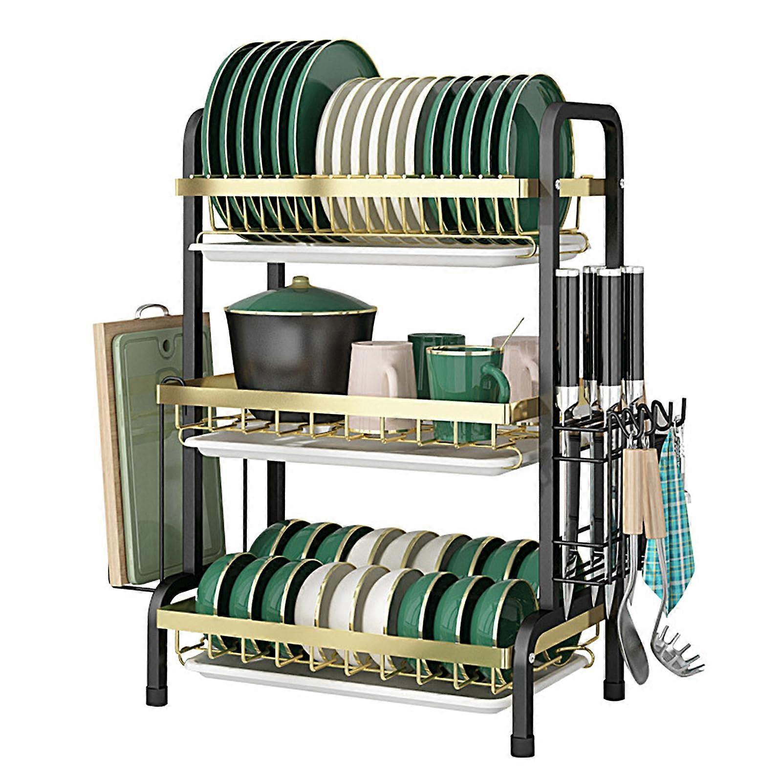 Dish Drainer Rack With Drip Tray, Utensil Holder, 2Tier Kitchen Sink Drying Rack For Countertop