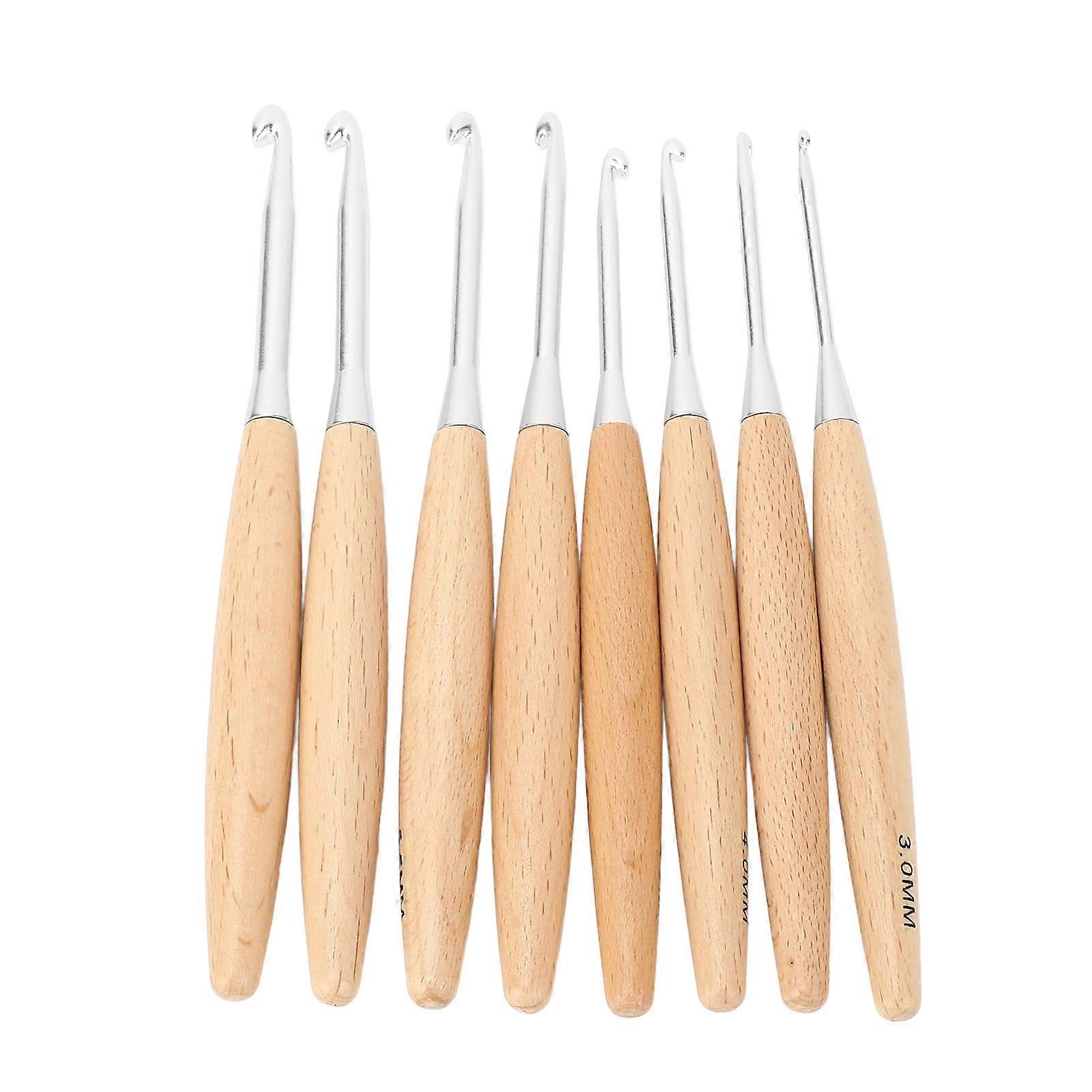 8Pcs Wood Crochet Hooks Set Large Beech Handle Sweater Knitting Tools 3.0mm‑6.5mm 