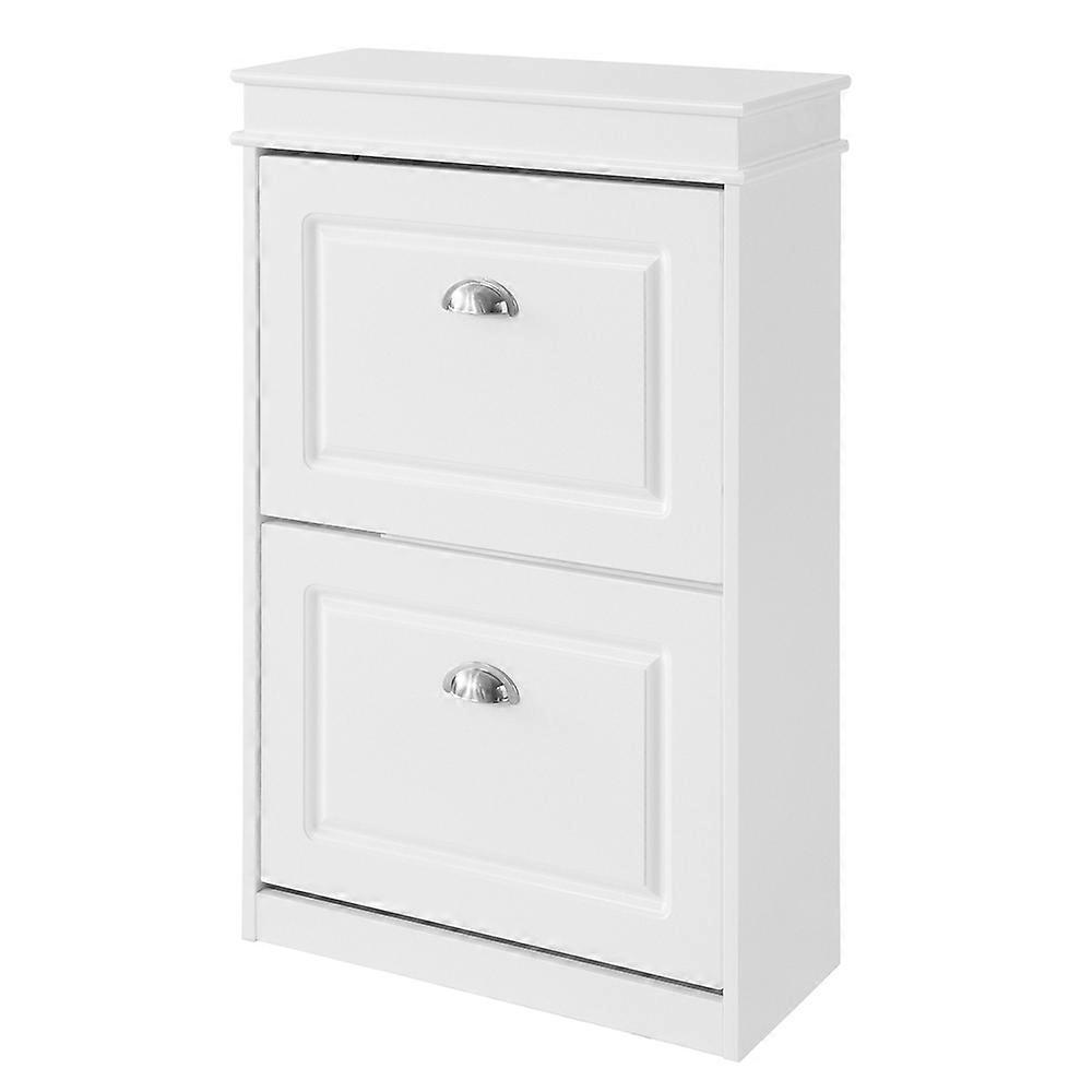 Narrow Cupboard Shoe Cabinet with 2 Flip Drawers Slim Shoe Storage Organizer Shoe Rack for Hallway E