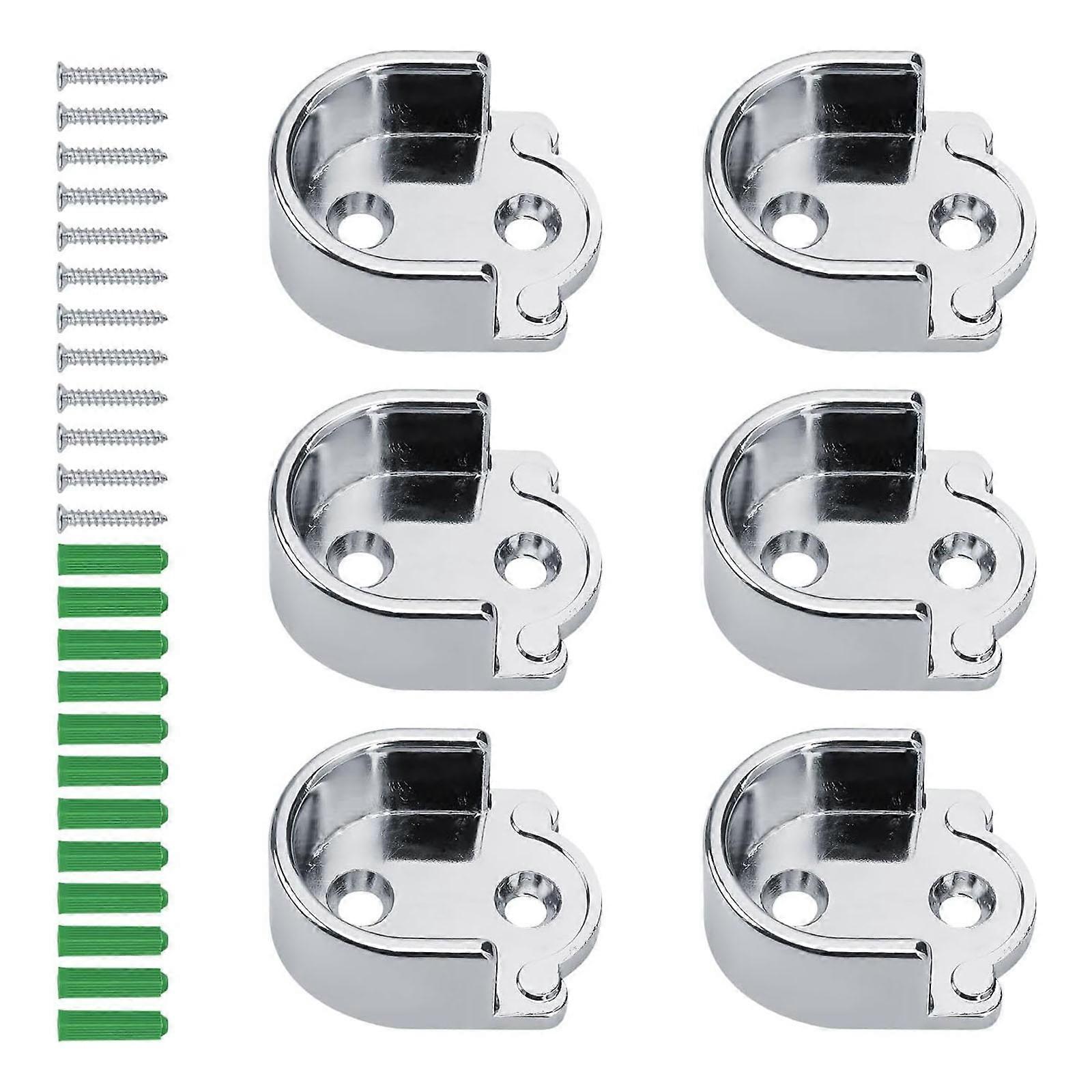 Durable Round Tube Brackets 6PCS Zinc Alloy Mounts Clothes Rail Fastener for Secure Wardrobe Rod Support Easy Assembly Multicolor